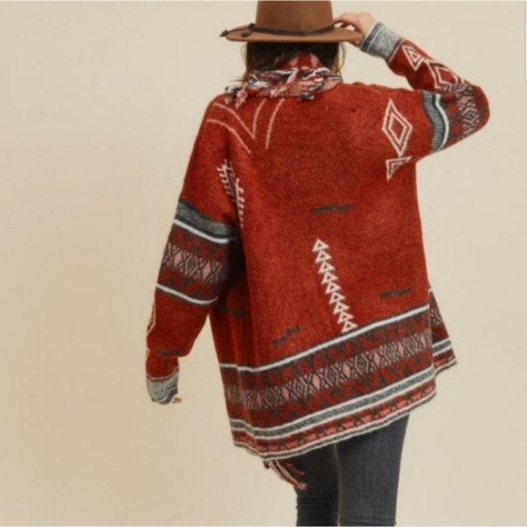 Aztec Southwest Print Cozy Warm Chunky Cardigan - Picture 6 of 8